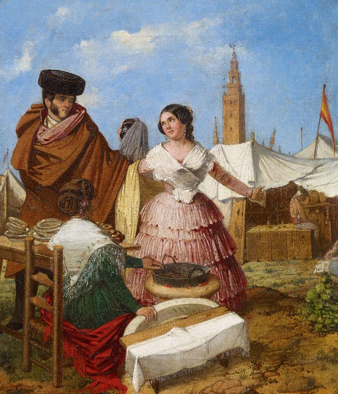 Aragon jose Rafael Courting at a Ring Shaped Pastry Stall at the Seville Fair oil painting image